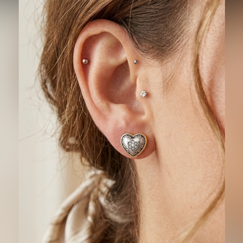 BRIGHTON Morning Star Crystal Silver Mini Post Earrings.
